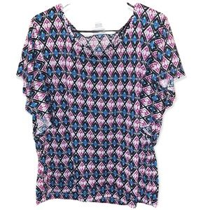 JACLYN SMITH Women’s Top Aztec Design. SZ XXL  Teal and Purple
